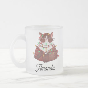 Cute cat with christmas light frosted glass coffe coffee mug