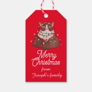 Cute cat with christmas light gift tags