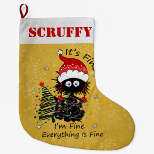 Cute Cat with Christmas Lights Large Christmas Stocking