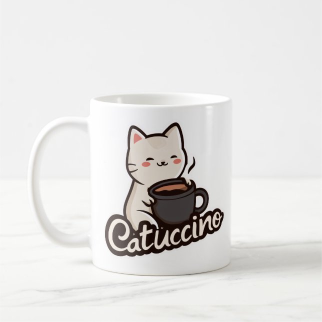 Cute Cat with Coffee – Catuccino Mug (Left)