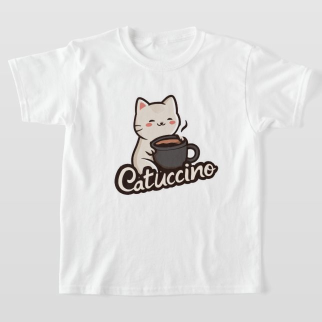 Cute Cat with Coffee – Catuccino T-Shirt (Laydown)