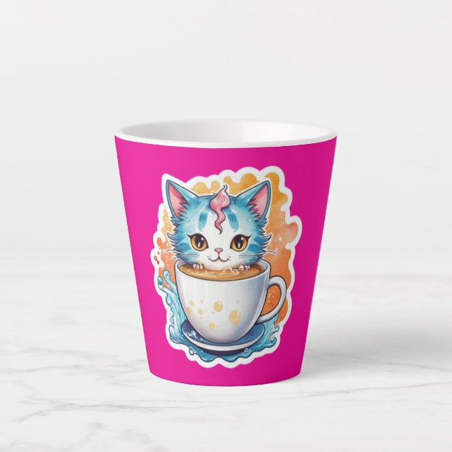 Cute Cat With Coffee Mug Cartoon Design-94678 (Front)