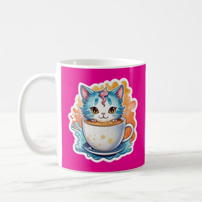 Cute Cat With Coffee Mug Cartoon Design-94678 (Left)
