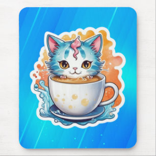 Cute Cat With Coffee Mug Cartoon Design-94678 Mouse Mat