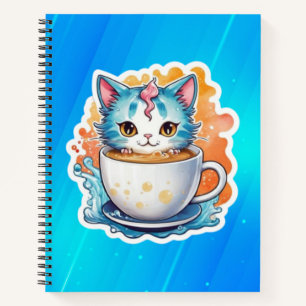 Cute Cat With Coffee Mug Cartoon Design-94678 Notebook