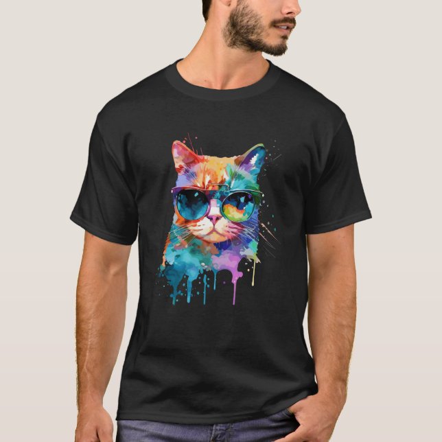 Cute cat with cool sunglasses for kitten Colourful T-Shirt (Front)