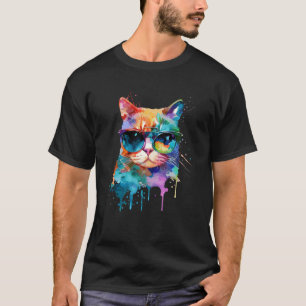 Cute cat with cool sunglasses for kitten Colourful T-Shirt
