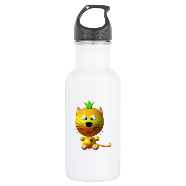 Cute Cat With Crown 532 Ml Water Bottle (Front)