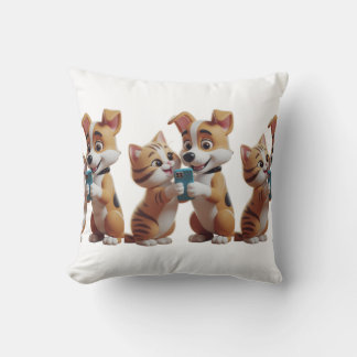Cute cat with dog cushion