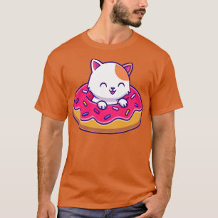 Cute Cat With Doughnut Balloon Cartoon T-Shirt