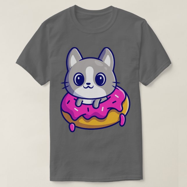 Cute Cat With Doughnut Cartoon2 T-Shirt (Design Front)