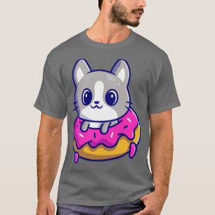 Cute Cat With Doughnut Cartoon2 T-Shirt
