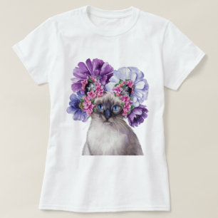Cute Cat with Flower Crown Watercolor Illustration T-Shirt