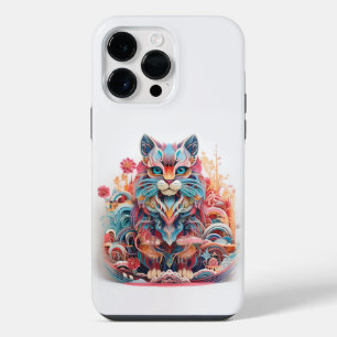 Cute Cat with flowers 3D Paper Cutout iPhone 14 Pro Max Case