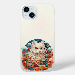 Cute Cat with flowers Paper Cutout iPhone 15 Mini Case