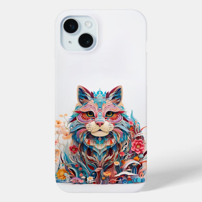 Cute Cat with flowers Paper Cutout Case-Mate iPhone Case (Back)