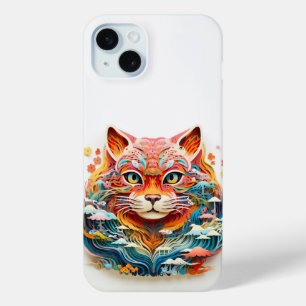 Cute Cat with flowers Paper Cutout iPhone 15 Mini Case