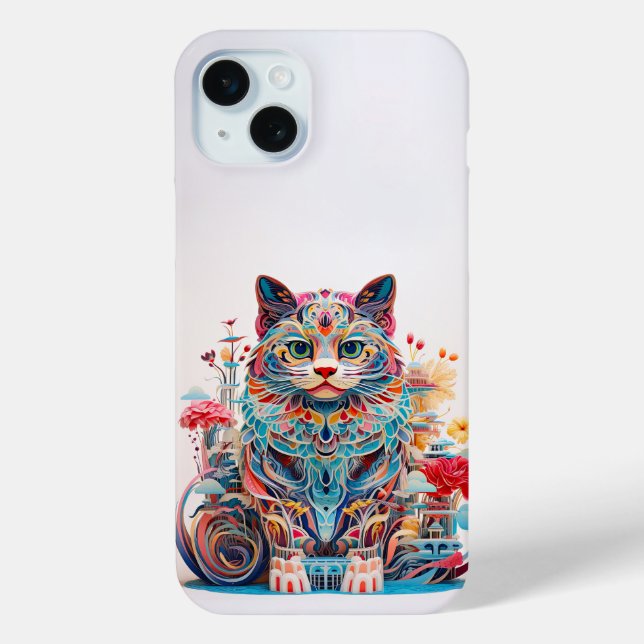 Cute Cat with flowers Paper Cutout Case-Mate iPhone Case (Back)