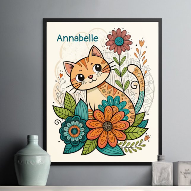 Cute Cat with Flowers Poster (Creator Uploaded)