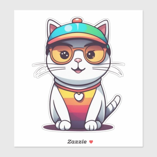 Cute Cat with Glasses And Hat-78196 (Sheet)