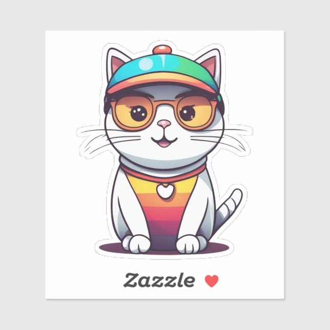 Cute Cat with Glasses And Hat-78196 (Sheet)
