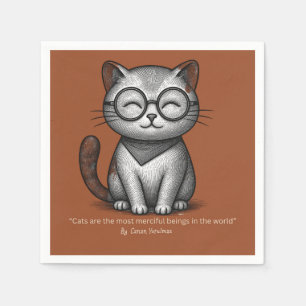 Cute Cat with Glasses and Inspirational Quote Art Napkin