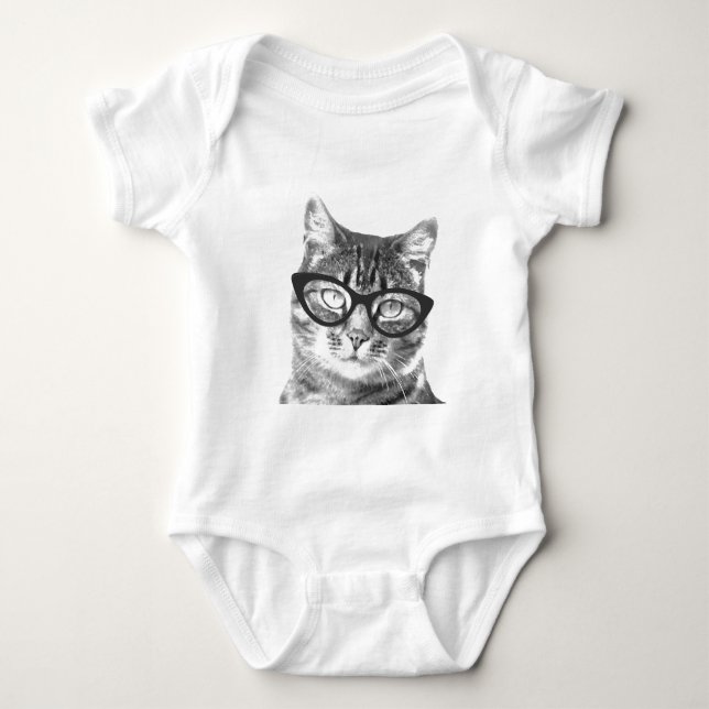 Cute cat with glasses baby tutu bodysuit creeper (Front)