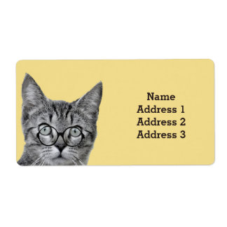 Cute Cat with Glasses on Yellow Address Label