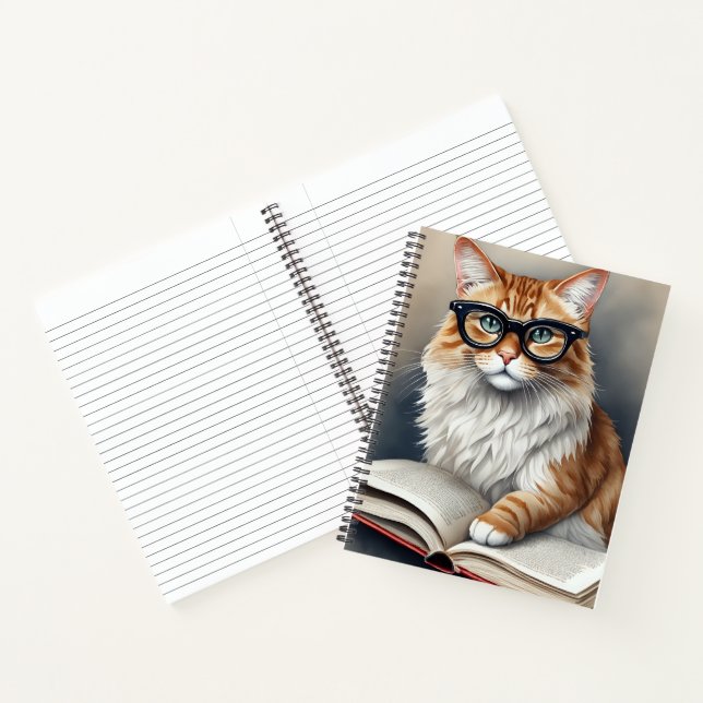 Cute Cat with Glasses Reading a Book (Inside)