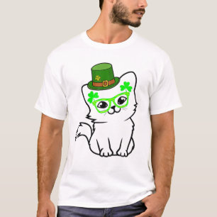 Cute Cat With Green Irish Glasses For St Patrick D T-Shirt