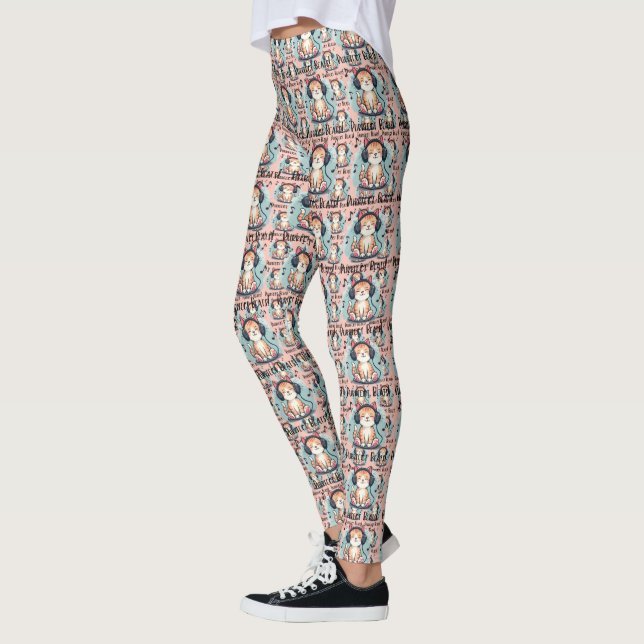 Cute Cat with Headphones Kawaii Music Lover Art Leggings (Left)