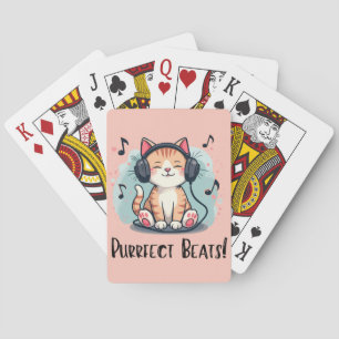 Cute Cat with Headphones Kawaii Music Lover Art Playing Cards