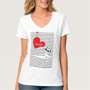 Cute Cat with Heart and Sunglasses - I Love You  T-Shirt
