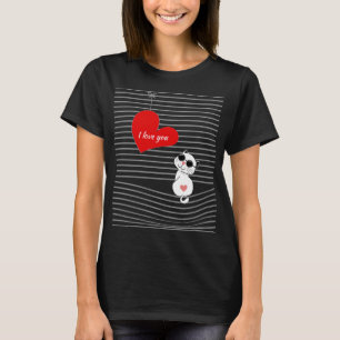 Cute Cat with Heart and Sunglasses - I Love You T-Shirt