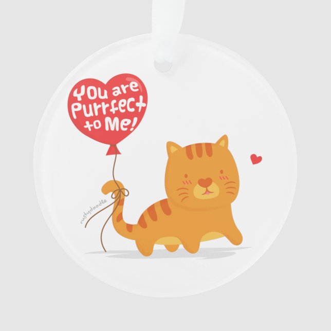Cute Cat with Heart Balloon Pun Ornament (Front)