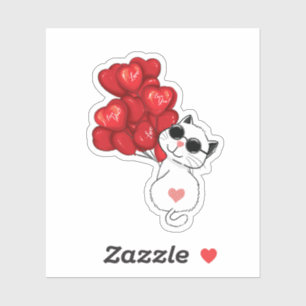 Cute Cat with Heart Balloons - I Love You