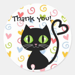 Cute Cat with Heart Tail Thank you Stickers