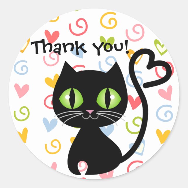 Cute Cat with Heart Tail Thank you Stickers (Front)