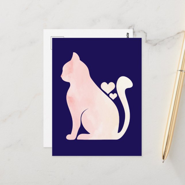 Cute Cat with Hearts Postcard (Front/Back In Situ)