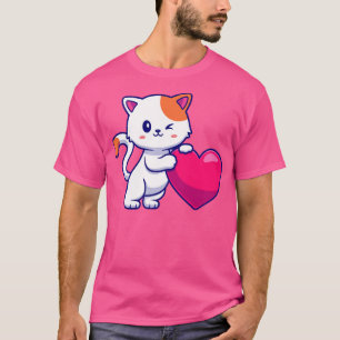 Cute Cat With Love Heart Cartoon1 T-Shirt