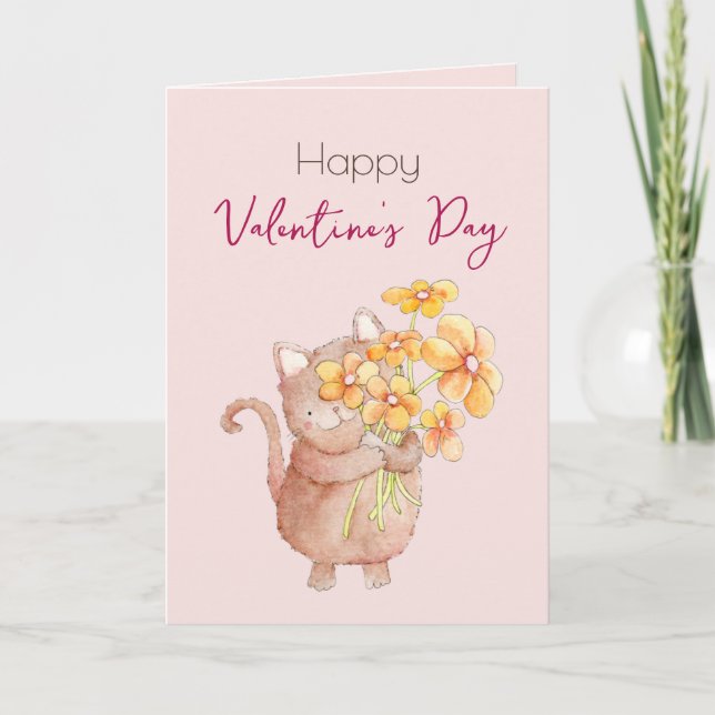 Cute Cat With Love Valentine's Day Holiday Card (Front)