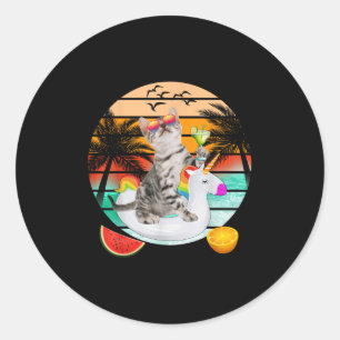 Cute Cat With Margarita & Unicorn Float Kitten Classic Round Sticker