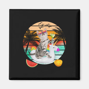 Cute Cat With Margarita &amp; Unicorn Float Kitten Magnet