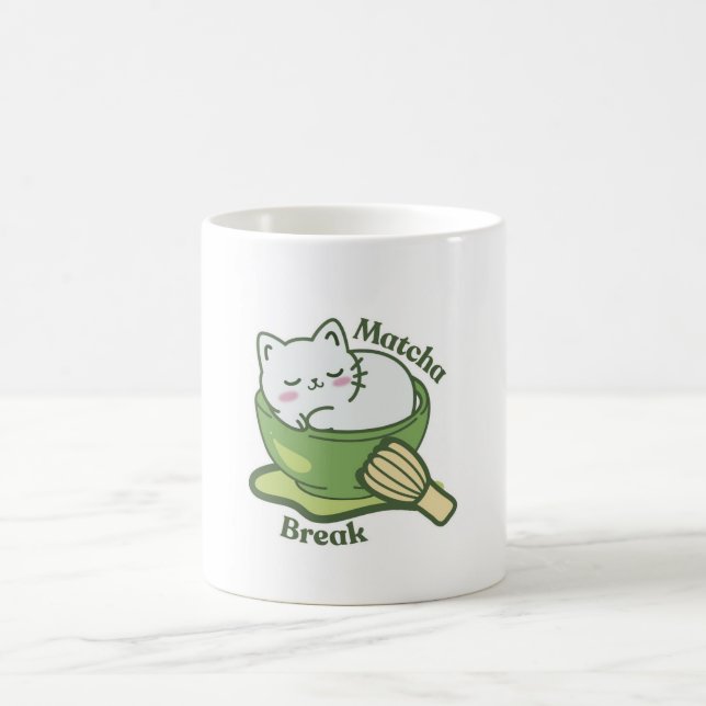  Cute cat with matcha drink Coffee Mug (Center)