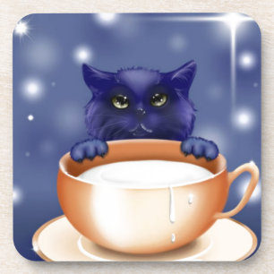 Cute Cat With Milk Coaster
