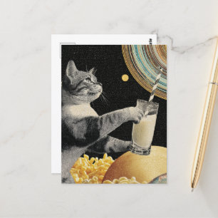 Cute Cat With Milk in Space Postcard