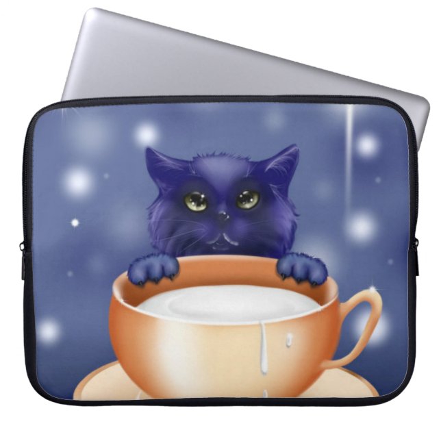 Cute Cat With Milk Laptop Sleeve (Front)