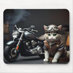 Cute Cat with Motorcycle Mouse Pad