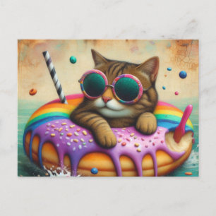 Cute Cat With on Doughnut Floatation Device Postcard