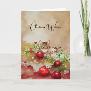 Cute Cat with Ornaments Christmas Card